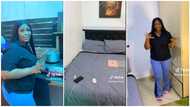 "I pay N800k yearly rent": Beautiful lady living on Lagos Island shows off apartment with nice wardrobe & bed