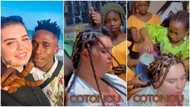 Oyinbo lady sits down for 2hrs to make braids, Nigerian boyfriend waits for her, video causes stir