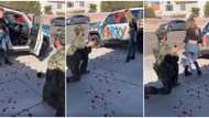Lady screams at soldier for spraying her car with 'marry me' paint, rejects his proposal in video, many react