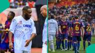 Okocha embarrasses 2 Barcelona legends with filthy skill during novelty match in Abuja, video