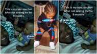 Baby sees dad again after 9 months, slaps him & talks fast while on the bed, video trends