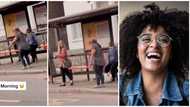 Woman breaks into weird dance moves on street while waiting for bus, forces Oyinbo lady to 'run away' in clip