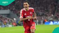 Jamal Musiala reacts after scoring his first Bayern Munich goal since neurological diagnosis