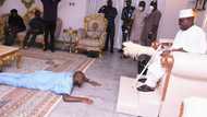 See lovely photos as Davido prostrates fully for Oba of Oniru during courtesy visit to palace