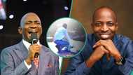 Pastor Enenche uses his suit jacket to anoint Dunsin Oyekan on the altar, video trends online