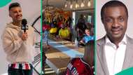 Nathaniel Bassey reacts as player sings his song at European footballers' spiritual retreat