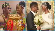 Moses Bliss and Marie Wiseborn cut special traditional cake made like kente, video trends