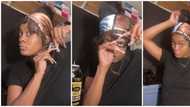 Quick fashion fix: Lady creates baby hair scarf in trending video, peeps react