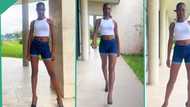 "You are good": Nigerian lady with attractive long legs catwalks like super-model, video goes viral