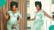 Lady orders Funke Akindele's classy green dress, gets different style, amuses peeps: "Na u no waka"