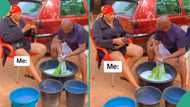 Nigerian lady proudly shares video of her dad washing her clothes while she relaxes, generates buzz