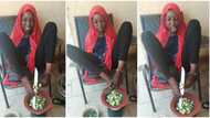 "I wish I could marry you": Pretty lady with no hands uses her legs to cut okra, video goes viral