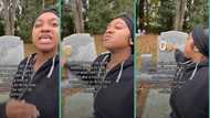 "Show me a sign": Lady visits late father's grave, asks him to shake a tree, video goes viral