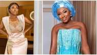 Asoebi fashion fail: Mixed reactions as actress Yvonne Jegede rocks blue corset look