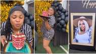 "May my wishes be granted": Kemi Afolabi blows out candle on birthday cake, frames and party balloons spotted