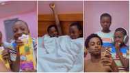 "Waiter, I need 5Alive": Two little sisters excited as they spend day in big brother's hotel room