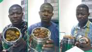 Reactions as man shows off freshly made food his wife gives him to work in cooler, video goes viral