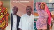 Isreal DMW pictured prostrating, kneeling to beg DJ Cuppy, apologises to singer's dad