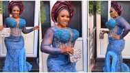 Video of actress Wunmi Toriola in blue asoebi sparks mixed reactions: "Her tailor is a bricklayer"