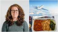 Oyinbo woman shares photo of "jollof rice" airline gave her during flight, causes stir on social media