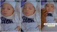 "Oya smile na": Nigerian man begs as his newborn baby gives him 'strong' side eye in funny video, many react