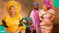 Moment Toyin Abraham tries to kneel for her husband in public, his reaction sparks buzz