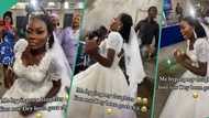 Nigerian bride goes 'gaga' on wedding day, displays crazy dance moves as guests cheer her on