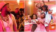 Daddy duties: Davido takes his kids Imade, Hailey and Ifeanyi to their cousin's birthday bash, poses with them