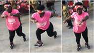 "She is good": Small-looking lady in black trousers dances and shakes waist in public, video hits TikTok