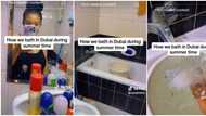 "This is how we bathe in Dubai": Nigerian lady shows how she survives the hot season with ice block