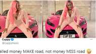 Reactions as DJ Cuppy rocks pink outfit to match customised Ferrari, says money makes road