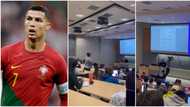 Drama as student interrupts Oyinbo lecturer, does C. Ronaldo's 'Siu' celebration in front of class