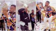 Zubby Michael shows up at E-money's house with bag of money, rains bundles on billionaire ahead of party