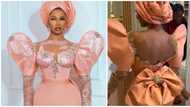 Asoebi fashion: BBNaija star Tacha wows fans with drop-dead gorgeous peach look