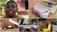 Nigerian boy builds toy Lamborghini 2021 car with mobile seats, reveals where he got materials from in video