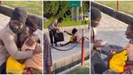 Grace found her: Nigerian finds female beggar on street, gifts her N100k cash in video for her kindness to him