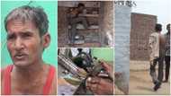 Man without arms shaves beards with his legs, operates sewing machine as a professional tailor in video