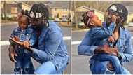 Actor Gbenro Ajibade and 2-year-old daughter step out in lovely matching denim outfits (photos)