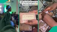 Best student in literature shows gift his school gave him, triggers reactions: "Wetin be this?"