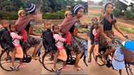 "Respect all mothers": Mum uses bicycle to carry her 3 children, video goes viral and melts hearts on TikTok