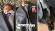 Dad dresses little son in oversized suit and trousers on his first day of school, funny video goes viral