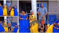 Nigerian man lines up his 5 kids in fine dresses as they jump on Buga challenge, cute dance video goes viral