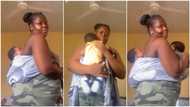 "God increase your wisdom": Emotional moment mother backs, carries her twins with 2 wrappers in video