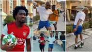 "Na Chelsea goalkeeper be this": Reactions as Nasboi forces James Brown to play football, video trends