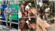 Corper appreciates dad who sells woods to fund her education (videos, photos)