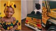 I almost thought it's a real one: Reactions as singer Simi's daughter rides in cute gold car