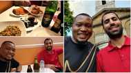 "Naija to the world": Oyinbo man follows Nigerian friend to eat jollof in the UK, he relishes it