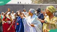 Moment Remi Tinubu stops convoy to cheer and play with school kids in Kwara, video, photos emerge