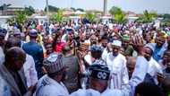Mammoth crowd throngs Tinubu as he observes Jummat, takes presidential ambition to Abuja mosque