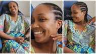 "I will pay your bride price again": Man joyfully hypes his wife because she made all back hairstyle